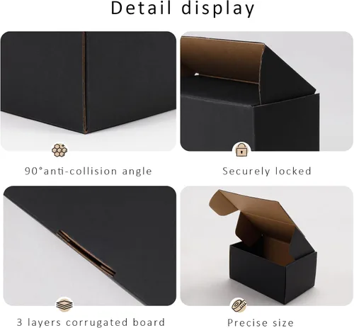 Miniatura 5 de BIOBROWN Cajas de cartón corrugado de 6 x 4 x 3 pulgadas, paquete de 50 cajas pequeñas para embalaje, cajas de envío para pequeñas empresas, negras