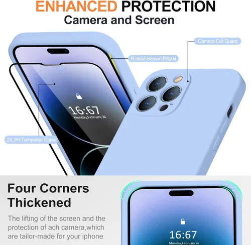 Miniatura 3 de Funda compatible con iPhone 14 Pro Max, con 2 protectores de pantalla de vidrio templado 9H, [protección de cámara] [forro de microfibra] Funda