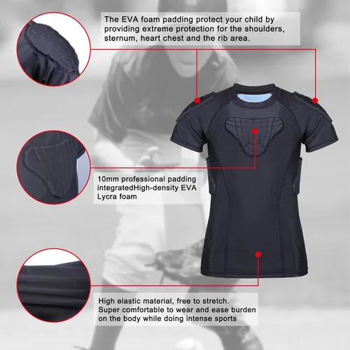 Miniatura 3 de Protector de costilla de fútbol acolchado para niños y niñas, camiseta de protección de pecho para rugby, béisbol, fútbol, baloncesto