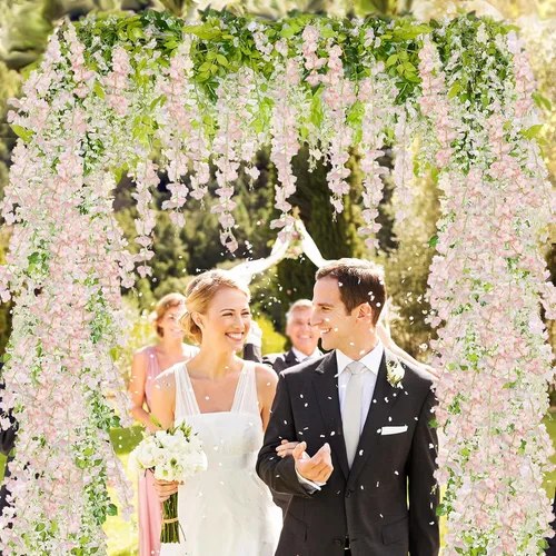 Miniatura 3 de ZINHO 60 ramas de glicina colgantes de flores, guirnalda de flores artificiales de glicina rosa para boda, arco, ceremonia, fiesta, jardín, hogar