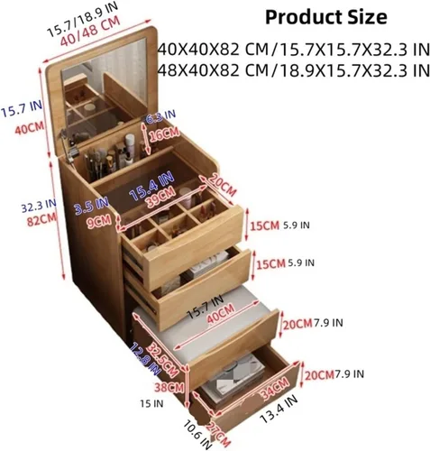 Miniatura 2 de Makeup Vanity with 3 Drawer and Storage Stool Vanity Dressing Table with Flip Top Dressing Desk Set with Mirror and Jewelry Organizer for