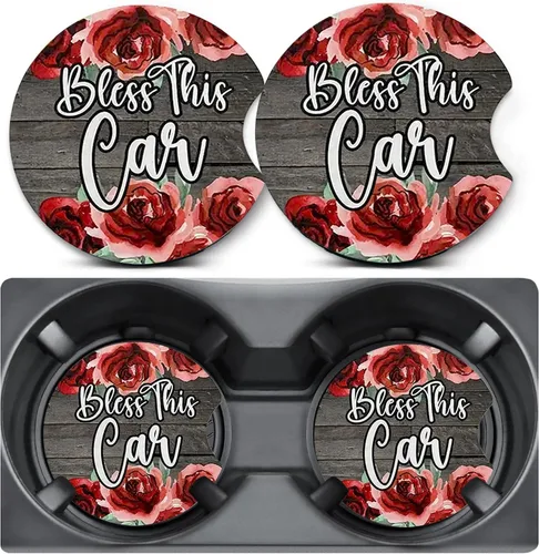 Miniatura 20 de Paquete de 2 posavasos para automóvil para portavasos, posavasos para portavasos de automóvil Trio Cats, tapete de goma antideslizante