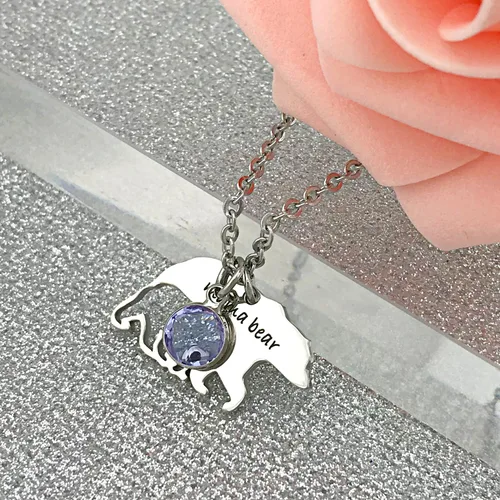 Miniatura 4 de YOUFENG Collar para mamá o madre con colgante de oso de 12 meses para mujeres y niñas, Cristal, circonita