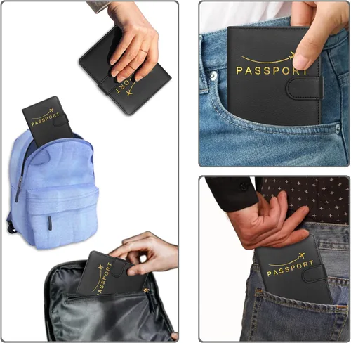 Miniatura 6 de Cartera de pasaporte de piel sintética para pasaporte, RFID impermeable, carteras esenciales para vacaciones, pasaporte, carteras de viaje