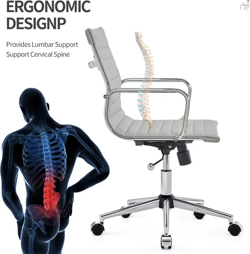 Miniatura 5 de Silla de oficina gris, ergonómica, silla de escritorio para computadora, silla ejecutiva para sala de conferencias, silla de oficina moderna