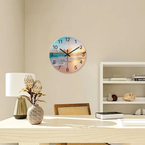 Miniatura 4 de Reloj de pared de playa con pilas, reloj de pared de vidrio de 12 pulgadas, analógico, sin tictac, relojes de pared azules para dormitorio, sala