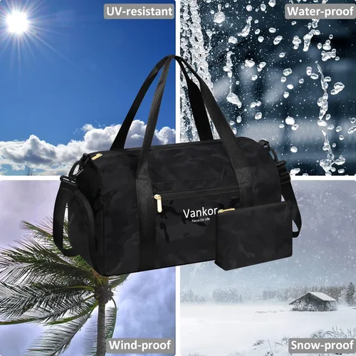Miniatura 14 de Bolsa de gimnasio para mujer con compartimento para zapatos, impermeable, bolsa de lona deportiva para viajes, fin de semana, llevar en la playa