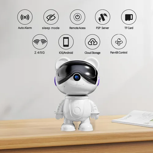 Miniatura 7 de 2K 3MP Cute Bear Cámara de seguridad para el hogar: 5G/2.4G WiFi Cámara interior para bebé/mascota/niñera - Vista de 360°, detección de humanos