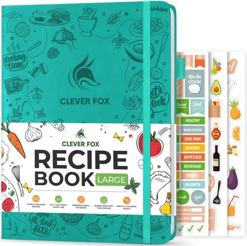 Miniatura 10 de Clever Fox Libro de recetas - Libro de cocina familiar en blanco - Diario de cocina vacío - Organizador de cuadernos para escribir recetas - Turquesa