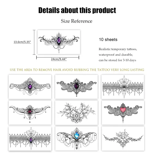Miniatura 6 de Roarhowl Tatuajes de encaje, juego de tatuajes temporales sexy grande, tatuajes temporales para mujeres, vientre, espalda, cintura, muslo, arte