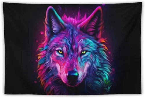 Miniatura 12 de FeoYoed Tapiz para colgar en la pared, decoración estética para dormitorio, sala de estar, tapices de arte de pared, arte de lobo, galaxia