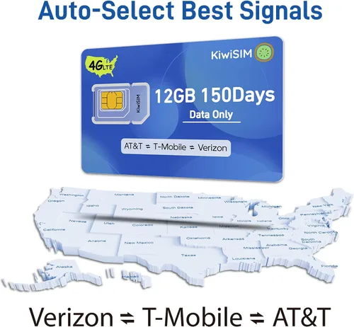 Miniatura 2 de KiwiSIM Datos de la tarjeta SIM solo 12 GB 150 días, tarjeta SIM 4G LTE US para teléfono desbloqueado/enrutador/cámara de seguridad, soporte