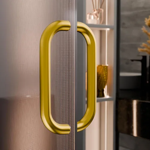 Miniatura 5 de BRIXWELL Manija tubular estándar para puerta de ducha para montaje posterior, acabado de latón satinado, construcción de latón macizo, 8 pulgadas