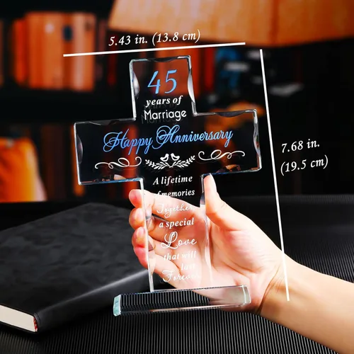 Miniatura 4 de YWHL Regalo de Cruz de Cristal del 45º Aniversario para Padres, Regalos Románticos del 45º Aniversario de Boda para Esposa y Esposo, Regalos