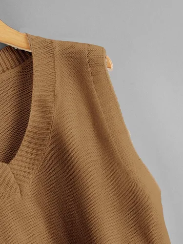 Miniatura 3 de Romwe Suéter de punto para mujer, chaleco corto Y2K, suéter sin mangas, cuello en V, uniforme jk, suéter de punto