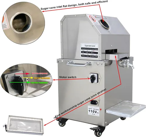 Miniatura 5 de Exprimidor de caña de azúcar, prensa eléctrica de caña de azúcar, prensa vertical de jengibre, extractor de jugo de caña de azúcar, 3 rodillos