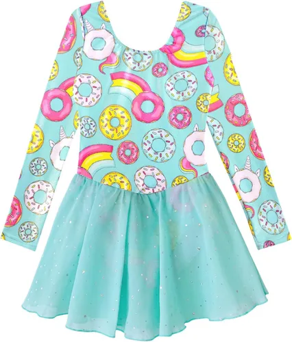 Miniatura 48 de EQSJIU Leotardo de baile de manga larga para niñas, vestido de ballet brillante con copo de nieve, tutú con falda tutú para niñas