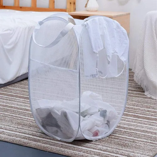 Miniatura 3 de Cesta de lavandería emergente, cesta plegable de malla para ropa de los niños, para dormitorio universitario o para viajar, cesta de lavandería