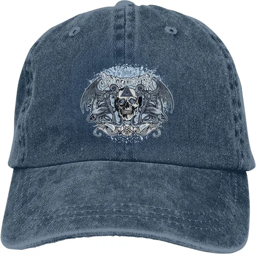 Miniatura 9 de Cowboy Hat Trendy Hats for Man and Women Djustable Four Season Outdoor Baseball Cap of Hell Skull with Angel Navy Blue