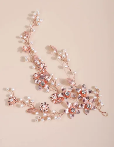 Miniatura 4 de Xerling Brides Wedding Hair Vines Rose Gold Leaf Hair Pieces Flower Hair Accessories for Girls Bridal Crystal Headband Pearls (oro rosa)