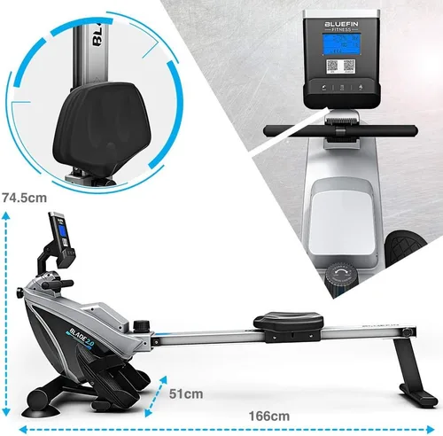 Miniatura 3 de Bluefin Fitness Hoja de máquina de remo plegable para gimnasio en casa Remo de resistencia magnética 8 niveles de tensión Unidad de correa