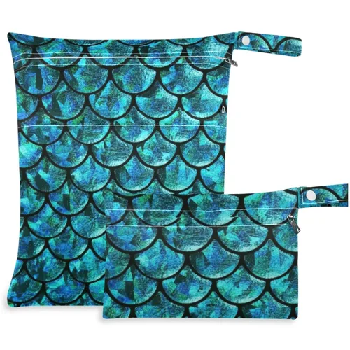 Miniatura 13 de visesunny Bolsa húmeda divertida de ballenas y peces coloridos para niños, 2 piezas, con bolsillos con cremallera, lavable, reutilizable, espaciosa