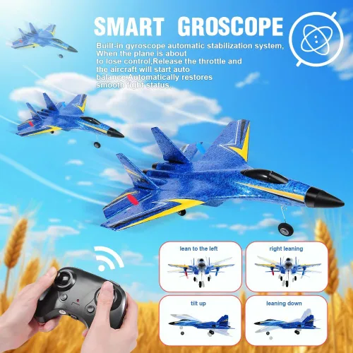Miniatura 3 de Avión RC Su-27 Fremego de 2,4GHz 2 canales con control remoto, luces nocturnas de giro y 2 baterías, fácil de volar para adultos, principiantes