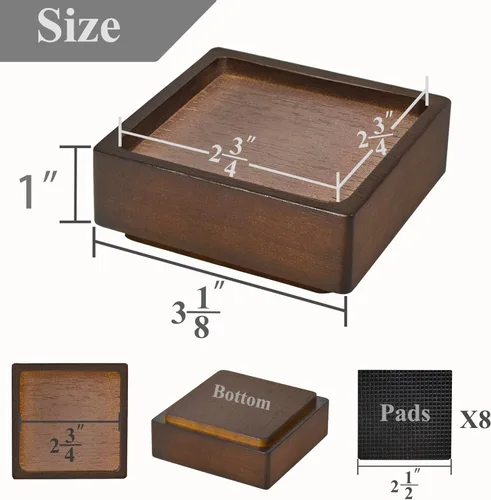 Miniatura 2 de Elevadores de madera para cama, bloques de madera resistentes, apilables de 1 pulgada a 2 pulgadas, 3 pulgadas 4 pulgadas de alto, elevadores