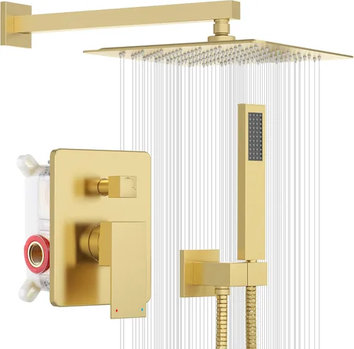 ESNBIA - Sistema de regadera, estilo lluvia de 12 pulgadas para baño con juego combinado de mano, sistema dual de alta presión montado en la pared,