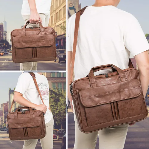 Miniatura 7 de seyfocnia Bolsa para laptop para hombre bolsa de mensajero de cuero de 156 pulgadas resistente al agua maletín de viaje de negocios bolsa