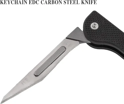 Miniatura 4 de TISUR Cuchillo plegable con llavero, cuchillas de bisturí de acero al carbono, mango de fibra de carbono real, pesca, campamento, cuchillo de caza