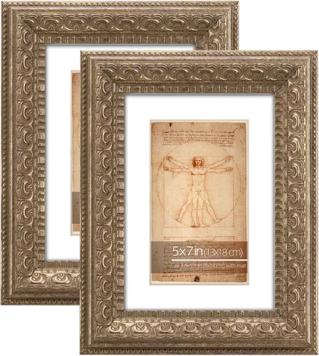 Miniatura 29 de Marco de fotos clásico de bronce vintage de 8 x 10 pulgadas con detalles de scroll plateado, con paspartú para fotos de 5 x 7 pulgadas, hecho