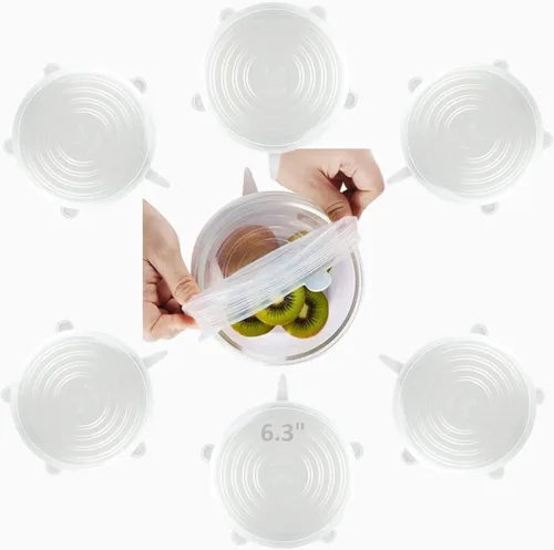altCookingHub - Tapas elásticas de silicona, paquete de 6, tapas reutilizables de 6.3 pulgadas | Libre de BPA, a prueba de fugas, reutilizable en
