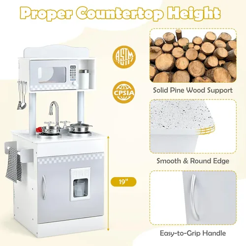 Miniatura 8 de HONEY JOY Juego de cocina para niños, cocina de doble cara para niños pequeños, horno y fregadero, dispensador de cubitos de hielo, utensilios
