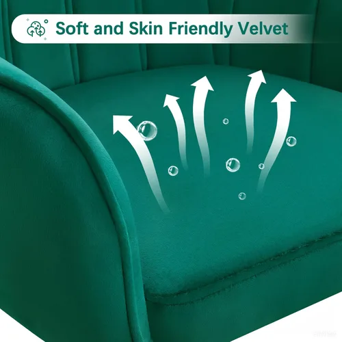 Miniatura 6 de VECELO Silla de escritorio de oficina en casa moderna de terciopelo giratoria con respaldo y ruedas, altura de asiento ajustable para niñas, Verde