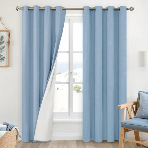 Miniatura 44 de YoungsTex - Cortinas de lino beige 100% opacas para dormitorio de 63 pulgadas de largo, cortinas cortas con aislamiento térmico y ojales
