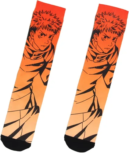 Bioworld Jujutsu Kaisen - Calcetines de anime para hombre Yuji Itadori con personajes sublimados, Naranja
