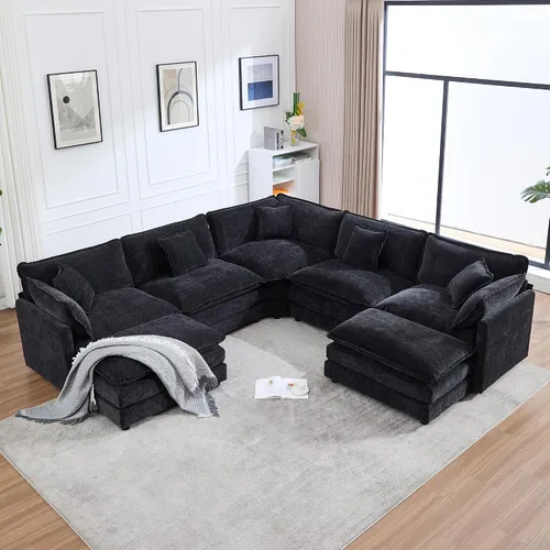Miniatura 13 de GNIXUU 76" Modular Sectional Sofa, Beige Loveseat Sofa Cloud 2 Seater Couch, Comfy Chenille Love Seats 25" Deep Seat with 2 Pillows for Small Spaces