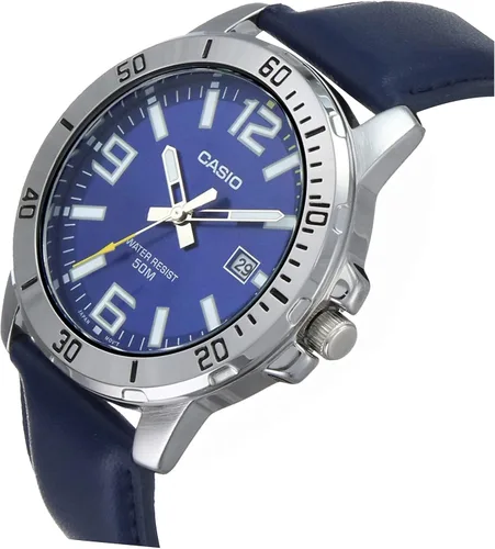 Miniatura 2 de Casio MTP-VD01L-2BV - Reloj deportivo analógico para hombre, correa de piel azul, esfera azul, analógico, deportivo, para hombre