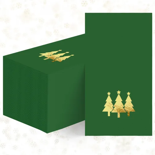 Miniatura 11 de Horaldaily 100 servilletas decorativas desechables de papel de Navidad para invitados, toalla de mano con árboles de Navidad en lámina dorada