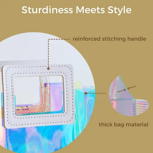Miniatura 5 de VUOJUR Bolsa de regalo holográfica grande de 12.8 x 11.6 x 5.7 pulgadas, transparente, reutilizable, bolsa de regalo de cumpleaños para mujeres