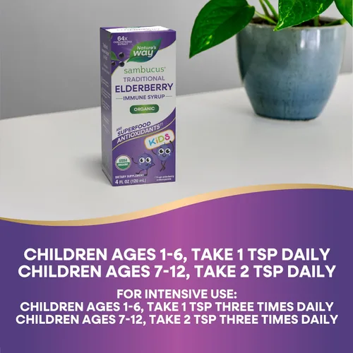 Miniatura 7 de Nature's Way Sambucus - Jarabe inmunológico tradicional de saúco para niños, extracto concentrado de saúco negro, apoyo inmunológico tradicional*