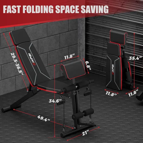Miniatura 6 de GIKPAL Banco de Pesas Ajustable - Banco de Entrenamiento para Prensa de Pecho para Gimnasio en Casa, Banco de Ejercicio Plegable Inclinado Declinado