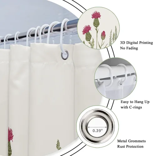 Miniatura 5 de Riyidecor - Cortina de ducha con estampado de flores silvestres para decorar un baño pequeño o una ventana, 36 pulgadas de ancho x 72 pulgadas