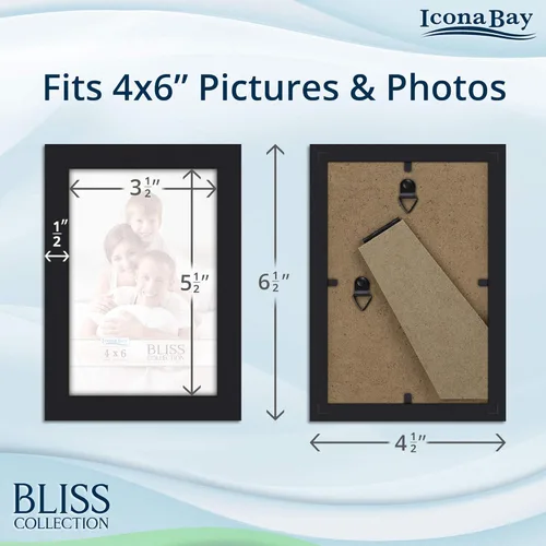 Miniatura 2 de Icona Bay - Marcos de fotos de 4 x 6 pulgadas - Negro, paquete de 12 - Marcos de madera de estilo moderno - Mesa o montaje en pared - Colección Bliss