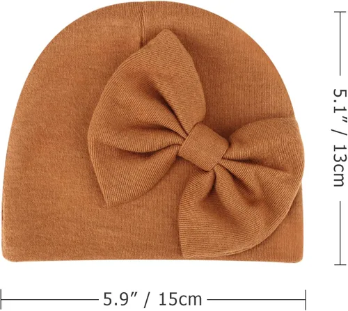 Miniatura 6 de BQUBO - Gorras de bebé recién nacidas para niñas conjunto de gorro de hospital con lazo guantes de guante rascador para bebés