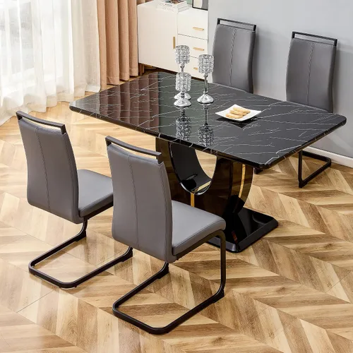 Miniatura 30 de Juego de 6 sillas de mesa de comedor para 6, juego de 6, moderno juego de comedor con mesa de comedor de mármol de 63 pulgadas, sillas tapizadas