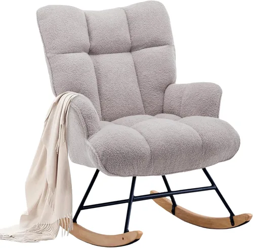 Miniatura 18 de Zedachica Mecedora tapizada para cuarto de bebé, silla mecedora tapizada, asiento acolchado con respaldo alto, cómoda silla auxiliar para sala