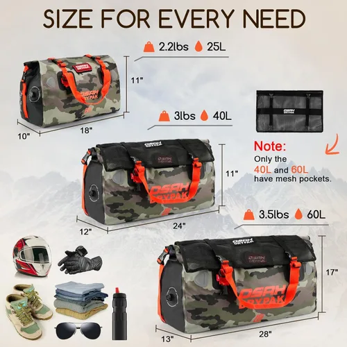 Miniatura 2 de OSAH DRYPAK Bolsa de lona impermeable – Bolsa seca para motocicleta con gran espacio de almacenamiento, bolsas de equipaje impermeables con bolsillo
