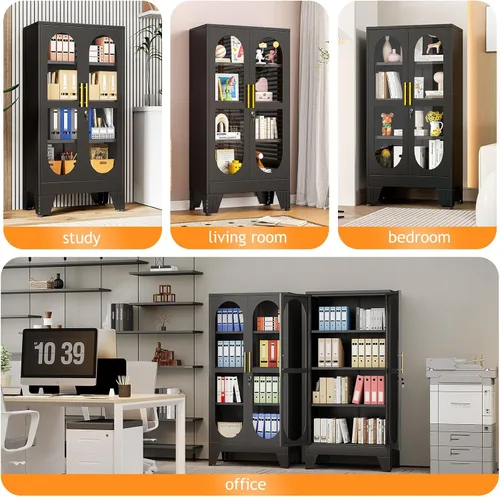 Miniatura 8 de PAOFIN Vitrina de Exhibición con Cerradura de 47" de Alto con Puerta de Vidrio, Gabinetes de Metal con 3 Estantes Ajustables, Gabinete Vitrina